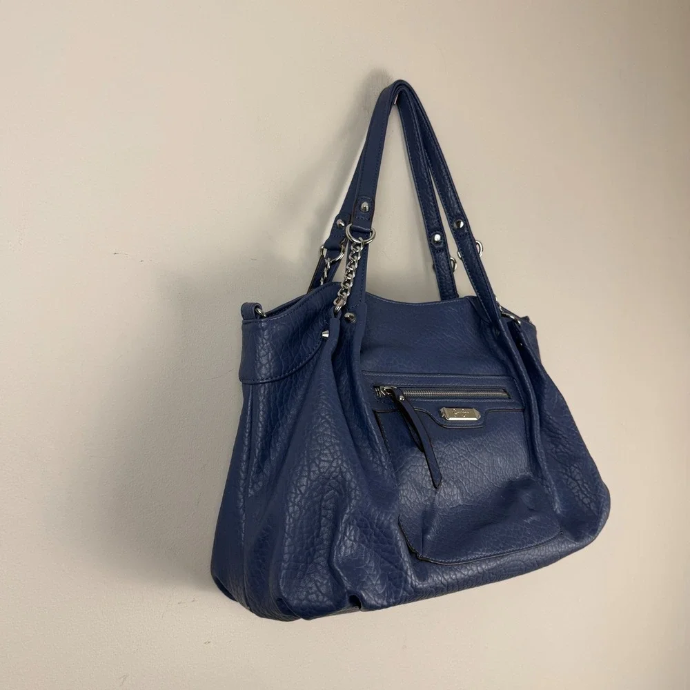 Jessica Simpson Shoulder Bag Women's Blue Pebbled Leather Classic Front Pocket